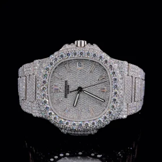 Patek Philippe Fully Iced-out Moissanite Diamond Silver Watch