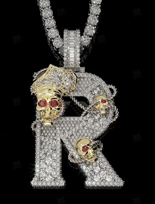 Skeleton Wrapped Letter Design Pendant
