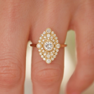 Round Cut Moissanite Diamond Vintage Milgrain Engagement Ring