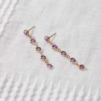 1.25CT Bezel Set Round Amethyst Diamond February Birthstone Dangle